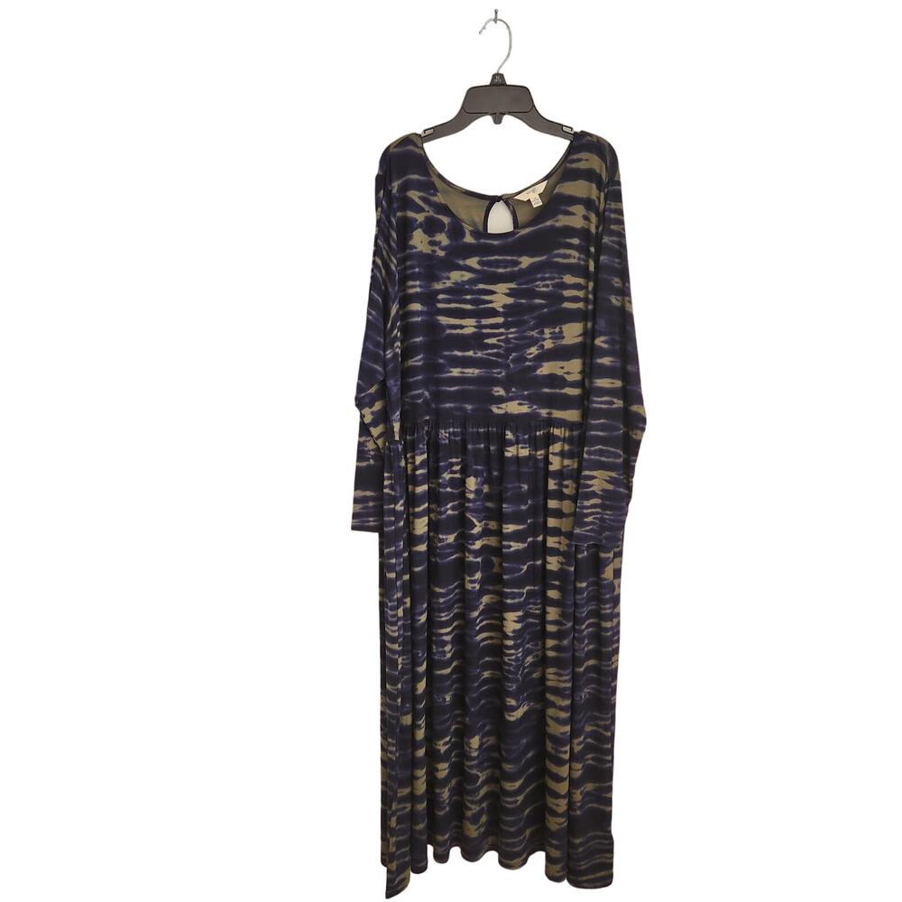 Terra & Sky Women's Plus Size Dark Blue Green Tie Dye Midi Dress 2X - Picture 3 of 5